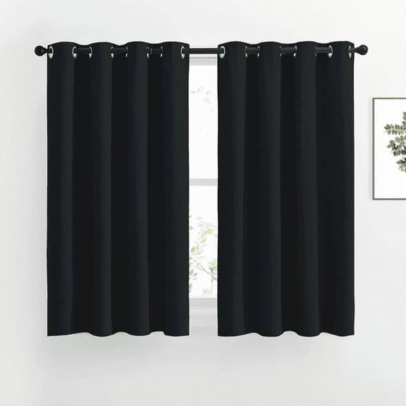 NICETOWN Black Mordern Blackout Curtains Grommet Thermal Insulated Drapes for Kitchen, Set of 2, W52 x L54