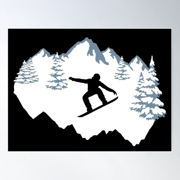 Snowboard, Snowboarder And Mountains Poster Wall Art, Modern Wall Decor, 8x12 UNFRAMED