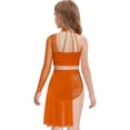 thumbnail image 4 of Aiihoo Kids Girls Gymnastics Ballet Lyrical Dance Outfit Sheer Mesh Shiny Rhinestone Crop Top with Irregular Skirt Orange 16, 4 of 5