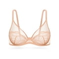 thumbnail image 5 of Deyllo Women Sheer Mesh See-Through Bra Unpadded Underwire Support Bras Push Up Unlined Comfort Beige Underwear Bras 32DD, 5 of 5