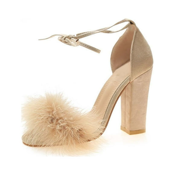 Women's Summer Casual Peep Toe Sandals Lace-Up Solid Color High Heel Chunky Heel Shoes