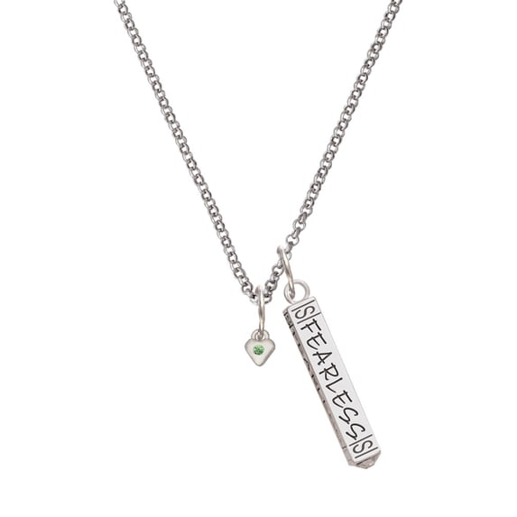 Delight Jewelry Silvertone Mini August - Lime Green Crystal Heart Silvertone Fearless Bar Charm Necklace, 23"