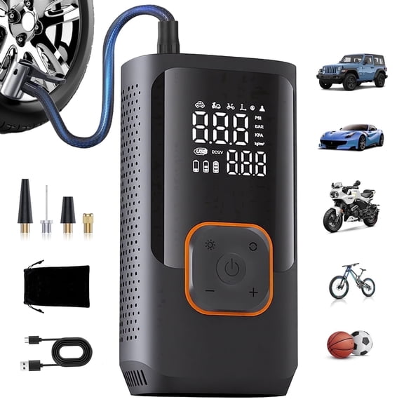 ABSOKE Tire Inflator Portable Air Compressor, 150PSI Cordless Air Pump with Digital Pressure Gauge, LED Light & Auto Shut-Off for Car Motorcycle Bicycle Balls