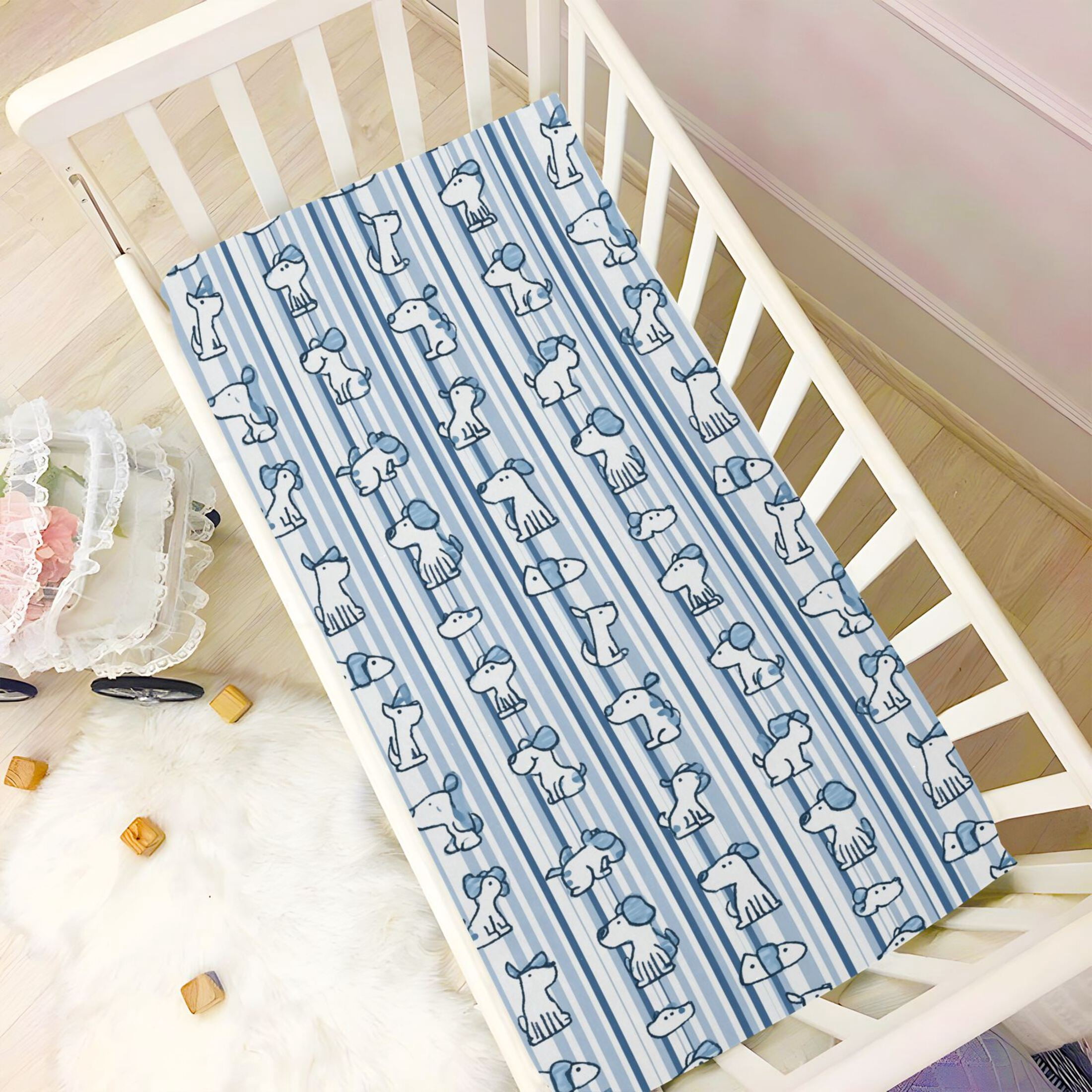 Baby Essentials 52”x 28”- Standard Cotton-like Modal Elastic- Cartoon Dog Design Crib Sheets for Newborns and Toddlers