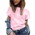 thumbnail image 2 of Daqian Womens Plus Size T-shirts Fashion Casual Women Short Sleeve Solid O-Neck Tops Ladies Tee T-Shirt Blouses for Women Pink 4(S), 2 of 4