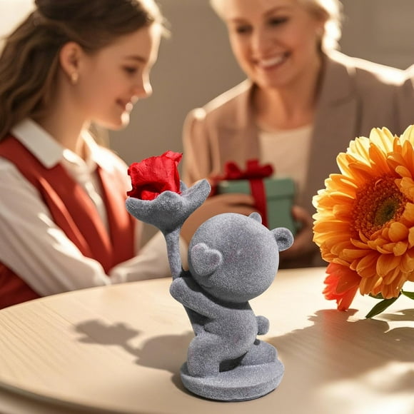 Boovnll Room Decor, Eternal Flower Mother's Day Gift Velvet Small Bouquet Bear Figurine Decor for Glass Dome, Home Decor, Bedroom Decor, Living Room Decor