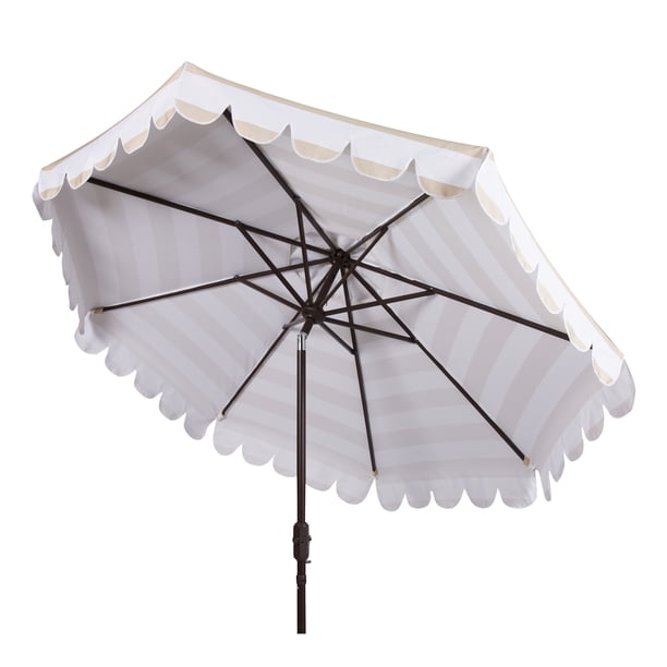Safavieh Maui 9 Market Crank Striped Tilt Patio Umbrella Beige White Walmart Com Walmart Com