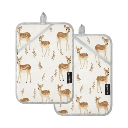 

Two Pieces Of Square Heat Insulation Pad Oven Mitts 7x9.8 Inch Oven Microwave Kitchen Cooking Baking Lovely Deer2