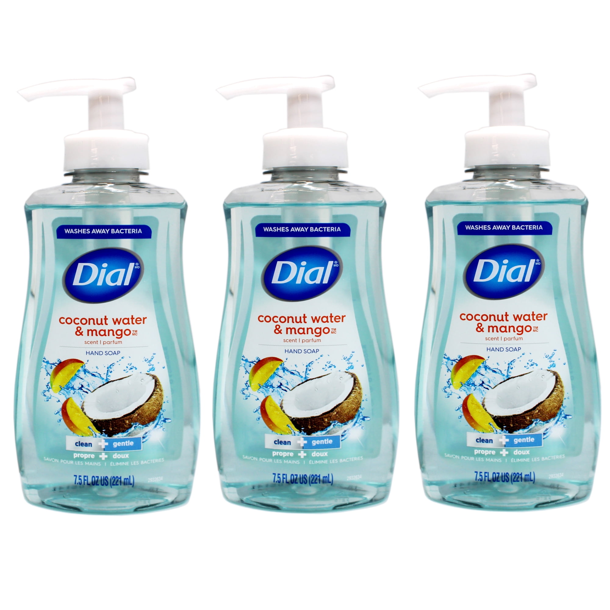 Dial Liquid Hand Soap, Coconut Water & Mango 7.50 oz (Pack of 3)