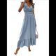 thumbnail image 1 of Vestido de Verano para Mujer, Elegante, con Escote en V, Volantes, Mangas Sueltas, Cintura Plisada, para Invitada de Boda. Azul L, 1 of 7