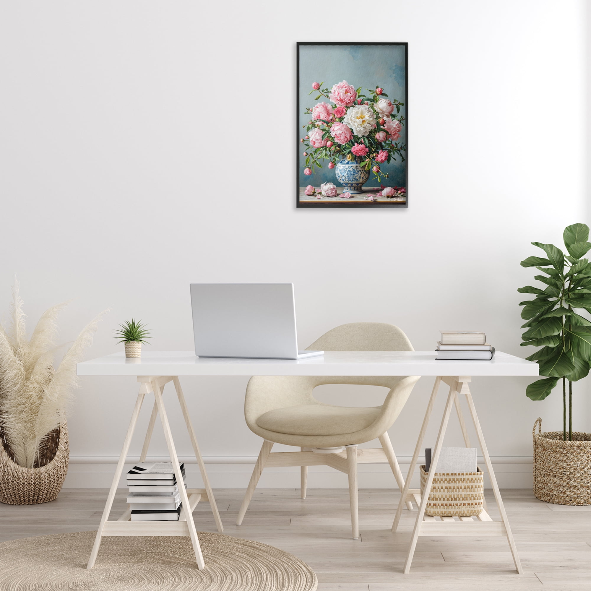 Stupell Industries Full Peonies Vase Botanical & Floral Painting Black Framed Art Print Wall Art, 16 x 24
