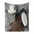 thumbnail image 1 of Espresso Grey Soft Flannel Fleece Blanket, Real Life Photo of Poured Roasted Coffee Beans with Blurry Backdrop Cup, Cozy Plush for Indoor and Outdoor Use, 50" x 60", Brown Grey White, by Ambesonne, 1 of 6