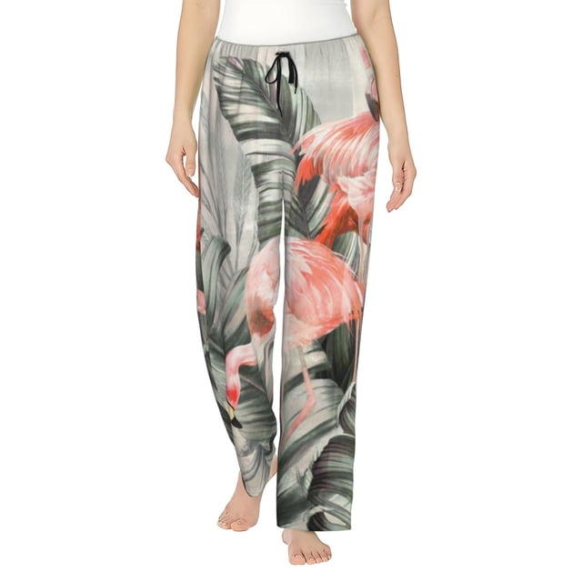 Balery Tropical With Flamingos Pantalones de pijama para mujer, pijamas ultraligeros, pantalones de estar por casa-Small