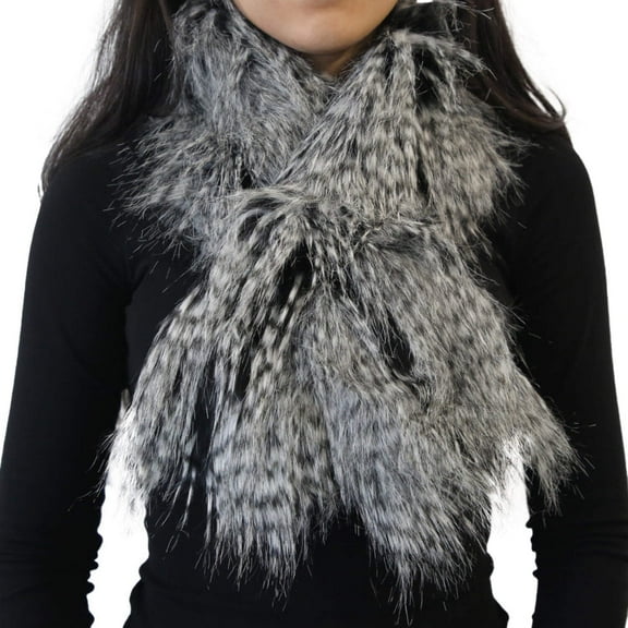 Yarnart X - Scarf Faux Fur Shawl Marblestone Black White - F502