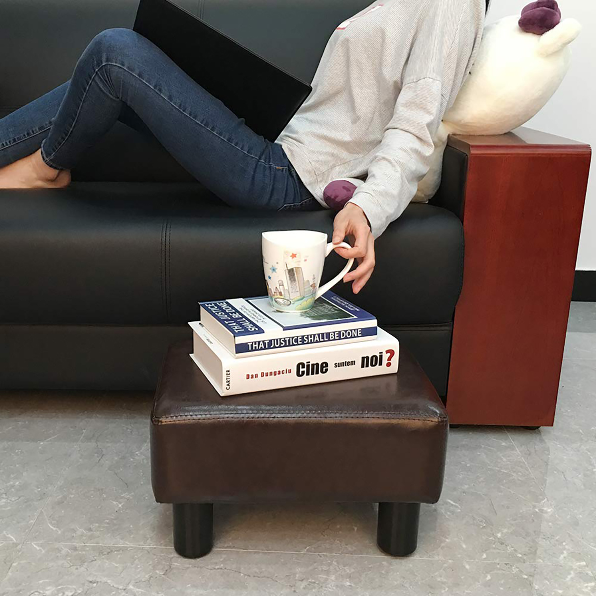 Modern Small Faux PU Leather Footstool Ottoman Footrest Stool Seat Chair Foot Stool,Brown - image 4 of 9