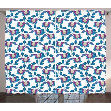 Navy Blue And Gray Bedroom Ideas Flower Curtains 2 Panels Set, Vintage Vibrant Blossoms Tulip Eco Bouquet Shabby Chic Art Print, Window Drapes for Living Room Bedroom, 108W X 90L Inches, Navy and Grey Blue Violet, by Ambesonne ()