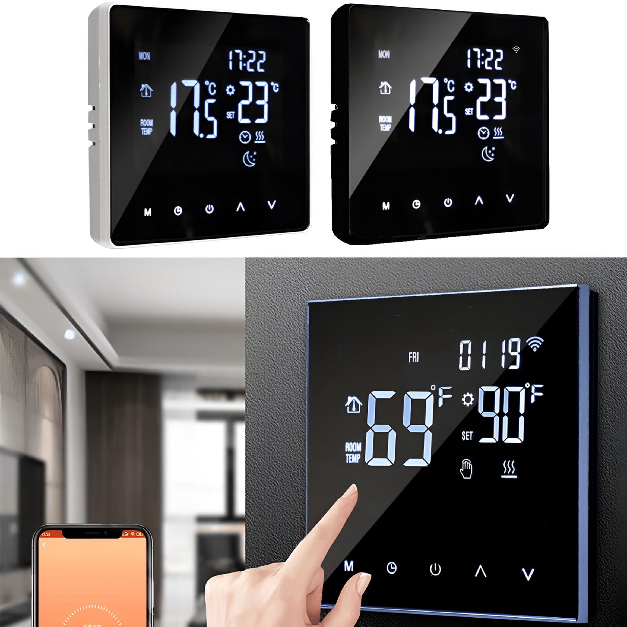 GJX 2026 New Wireless Smart Thermostat with App Control,Temperature Memory and Weekly Programmable Settings No Color/Size Restrictions,White