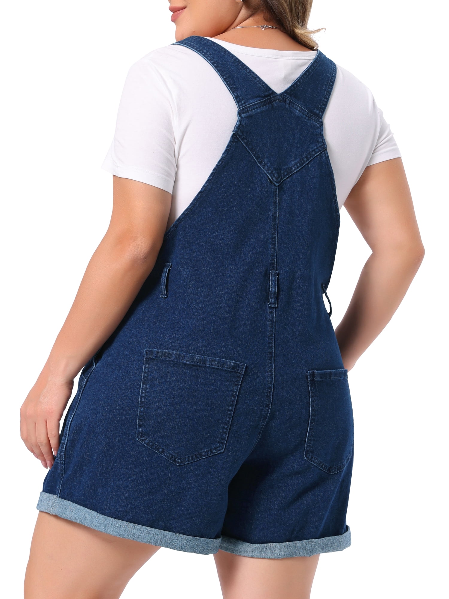 DARING DIVA Women's Plus Denim Overall Adjustable Straps Shorts 2X Dark Blue
