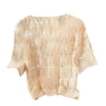 thumbnail image 3 of Feancey Womens Crochet Cover Up Tops Knit Hollow Out Summer Sweaters Half Sleeve Casual Beach Cover Ups for Swimwear Khaki Free Size, 3 of 6