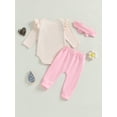 thumbnail image 4 of Suealasg Newborn Baby Girl Clothes 3 6 12 18 Months Infant Girls Fall Winter Outfit Long Sleeve Round Neck Romper Bow Long Pants Headband Set, 4 of 8