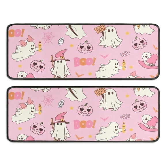 Kitchen Rugs Sets Of 2,Halloween Cute Ghosts with Boo Anti Fatigue Kitchen Mat Rugs Non Slip Washable,Decorative Kitchen Floor Mats for Kitchen,Sink,Laundry,17"x47" 17"x47"