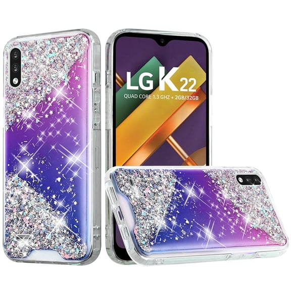 For Lg K22 K32 5g Vogue Epoxy Glitter Hybrid Case Cover - Purple Blue Shimmer