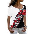 thumbnail image 2 of Gibobby Blusa Casual Para Mujer Tops for Women Short Sleeve Summer Fashion Casual Sólido Tee Shirt Color Block V cuello Camisas blusas（Rojo， L), 2 of 4