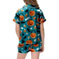 thumbnail image 4 of felwors Toddler Baby Girl Boy Halloween Pajamas Pumpkin Cotton Linen Long Sleeve Button Down Shirts Pants Kids Sleepwear Pjs (Green,6-7 Years), 4 of 5