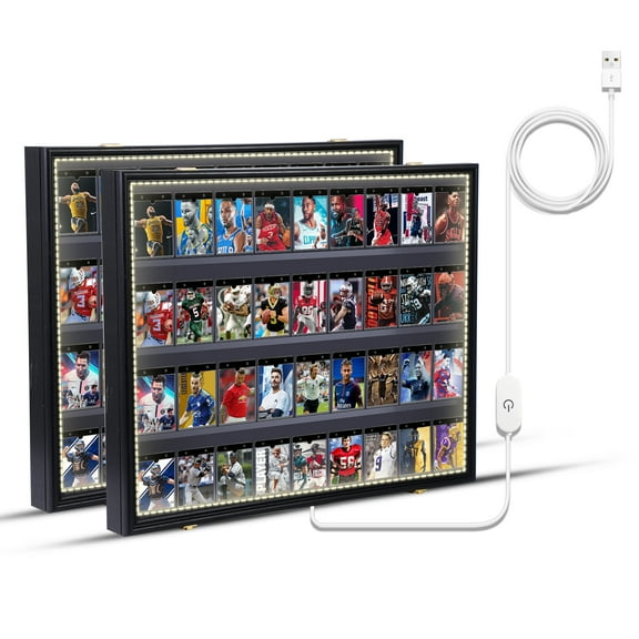 Graded Sports Card Display Case with LED Lights, Lockable Acrylic Case for Baseball and Trading Cards, 98% UV Protection (2 Pack Horizontal)