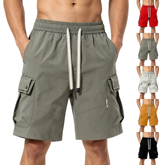 Men's Casual Dressy Cargo Shorts Lightweight Elastic Drawstring Waist Shorts Relaxed Fit with Side Pockets