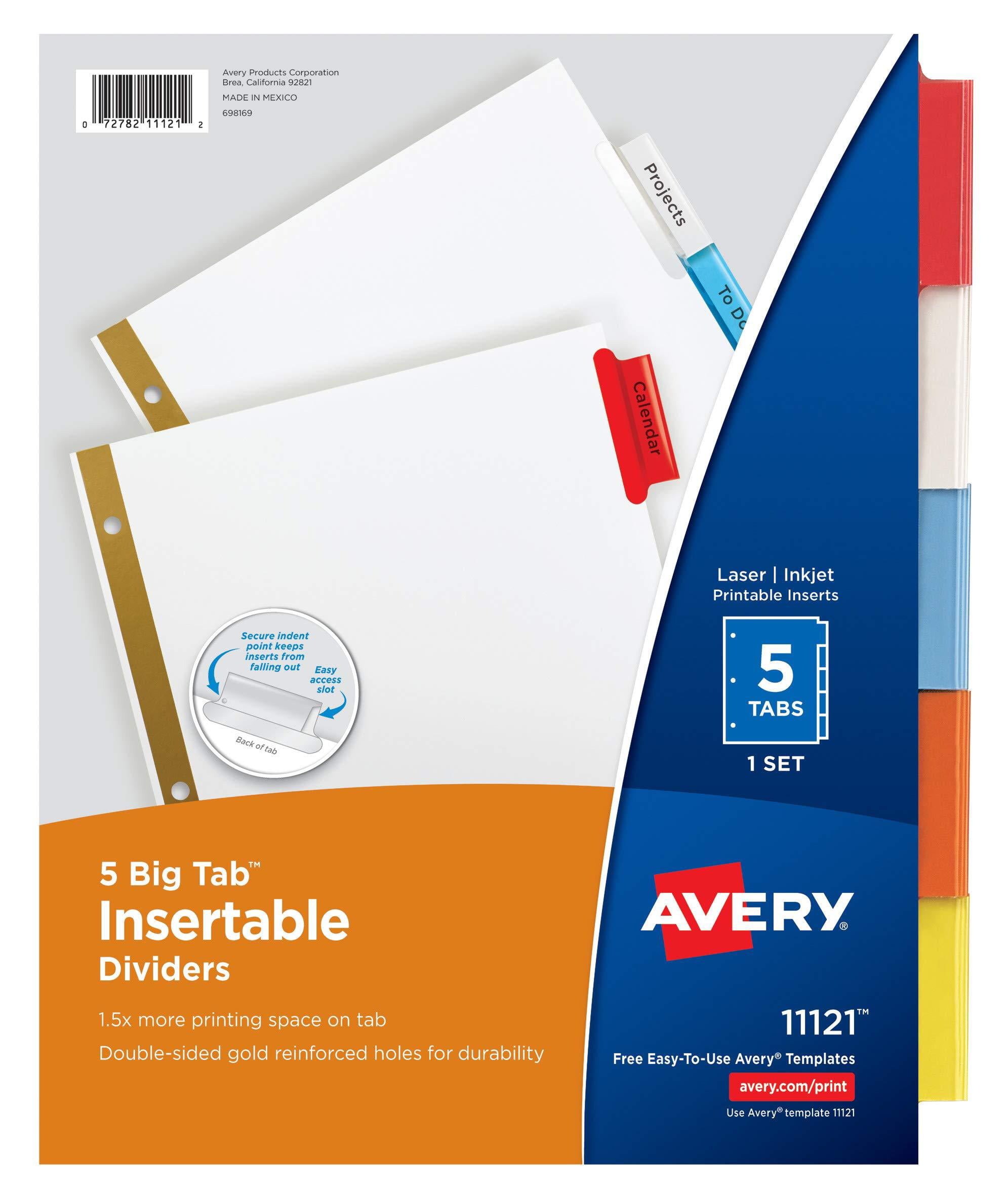 NEW Avery Write On Tab Reference Dividers 5 Tab 11 x 8 1/2 White 36 sets 11506 
