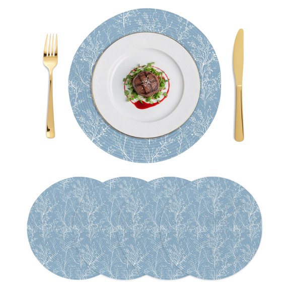Round Placemats Abstract White Branches 15 inch Set of 4 Table Mats for Dining Table Minimalist Botanical Sky Blue Heat Resistant Non-Slip Kitchen & Home Decorative Place Mat Set