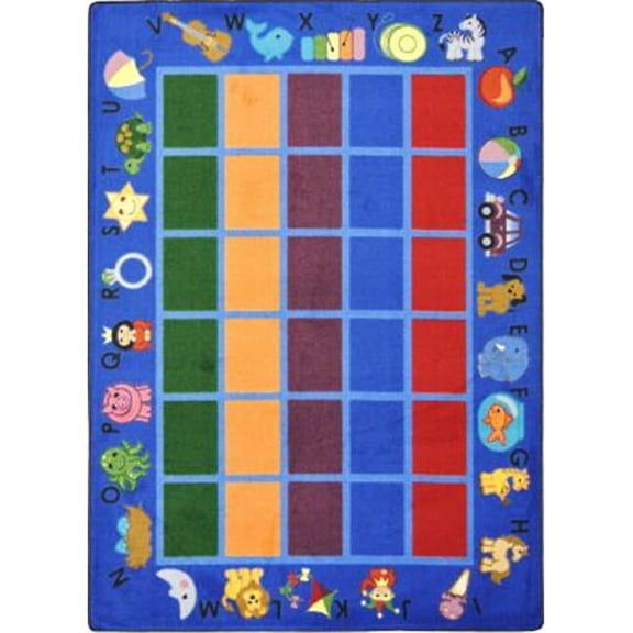 Alphabet Phonics Blue 7 ft.8 in. x 10 ft.9 in. WearOn Nylon Machine Tufted- Cut Pile Educational Rug