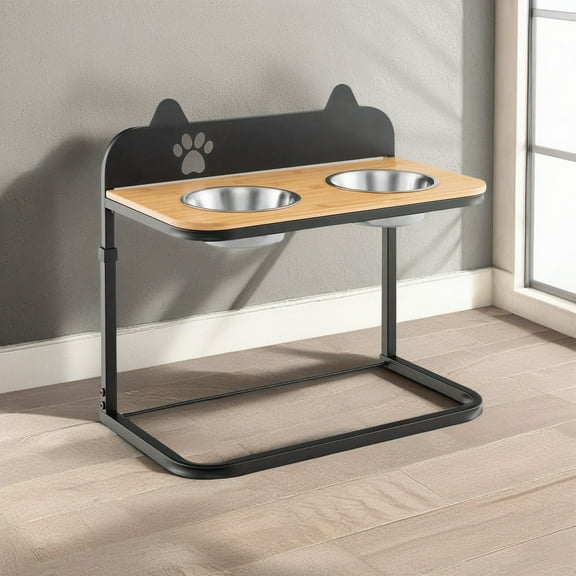 Demi Bonn 12"-16" Elevated Pet Feeder with 2 Stainless Steel Dog Bowls for Feeding Small Medium Dogs Cats Puppies, Black