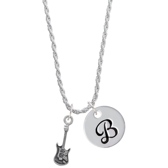 Delight Jewelry Silvertone Rock Star Guitar Silvertone Script Initial Disc - B - Charm Necklace, 20"+3"