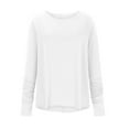 thumbnail image 4 of Womens Long Sleeved Shirts Fashion Solid Color Round Neck Blouses Extended Long Casual Loose Shirt Spring Summer with Thumb Hole Pullover Top 03#White S, 4 of 5