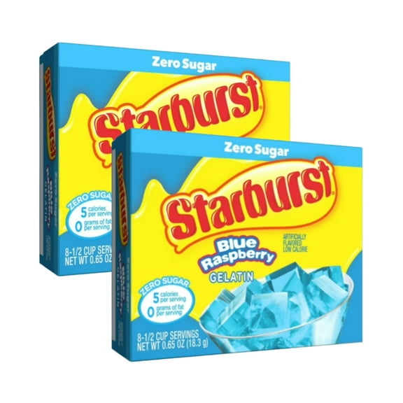 (2 Pack) Starburst Sugar-Free Blue Raspberry Gelatin Mix, 8 Servings, 0.65 oz Cardboard Box