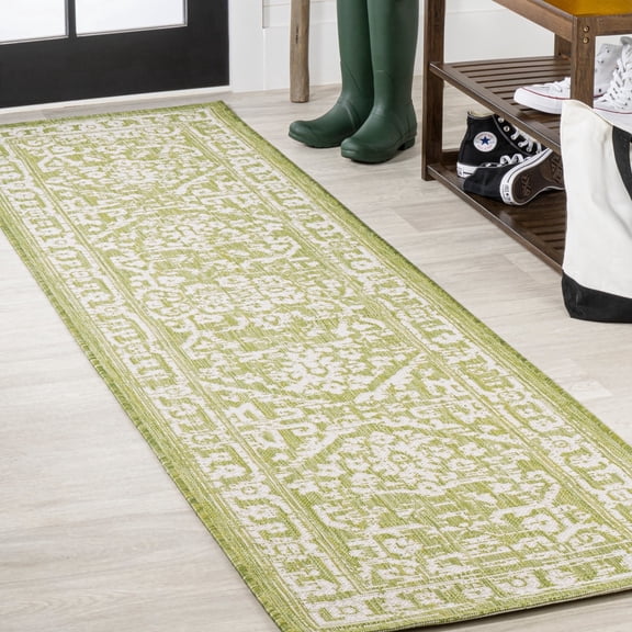 JONATHAN Y SANTA MONICA 2 x 10 Runner Rug, Malta Bohemian Medallion Textured Weave - Green/Cream, SMB104D-210