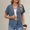 Blue, variant on LEKODE Cropped Short Sleeve Outer Shrug for Women, V Neck Vertical Single Button Waffle Texture Daily Spring Summer Overlayer with Side Storage Pockets Green L