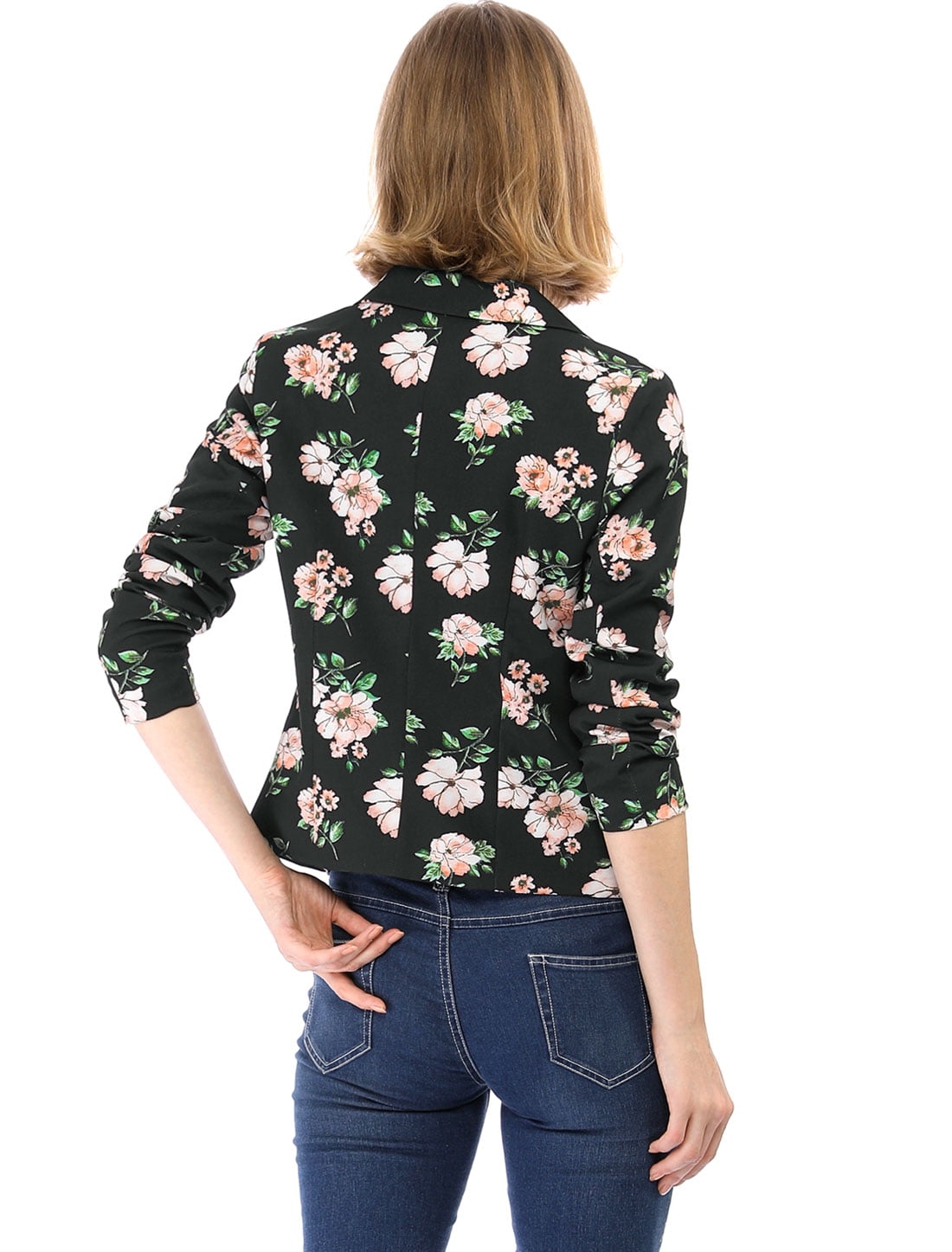 DARING DIVA Women's Elegant Notched Lapel Floral Print Blazer 2XL Black-Floral