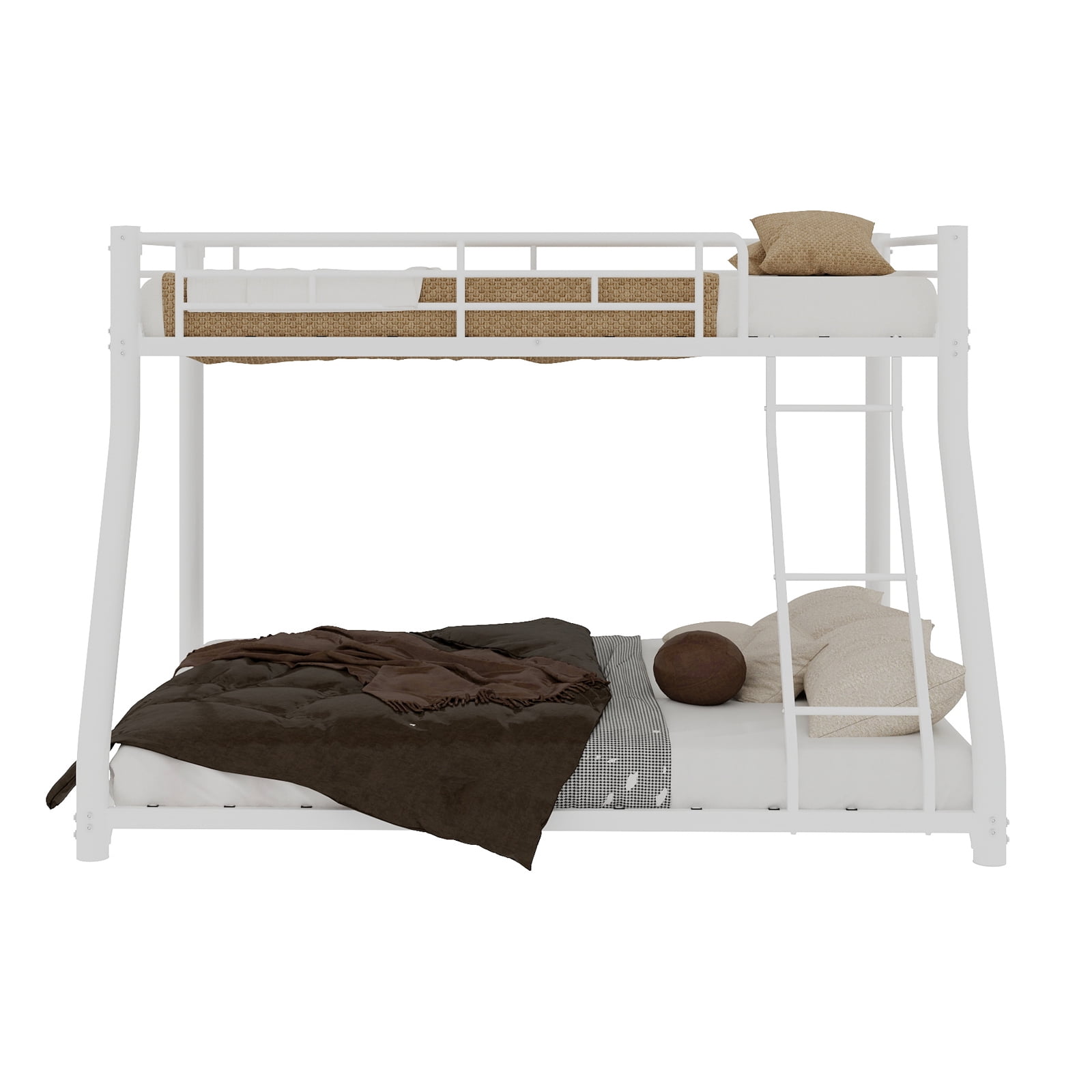 Metal Bunk Bed Twin Over Full Size with Removable Stairs, Heavy Duty Sturdy Frame with 12" Under-Bed Storage for Teen & Adults, Teens, No Box Spring Needed, White
