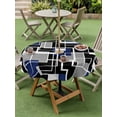 thumbnail image 4 of Outdoor Tablecloths with Umbrella Hole & Zipper, Navy Blue Black Geometric Round Tablecloth 54 Inch, Modern Color Block Abstract Waterproof Table Cloth, Patio/Pool/Picnic Table Covers, 4 of 8