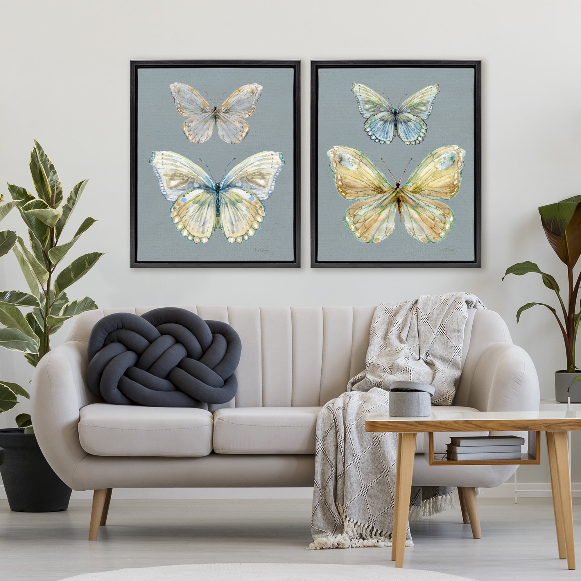 Stupell Industries Butterfly Pairs over Slate 2 Piece Black Framed Floater Canvas Set, design by Carol Robinson