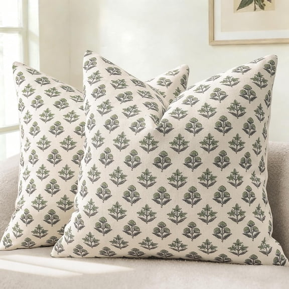 Farmhouse Floral Pillow Covers 18x18 Set of 2, Rustic Country Decorative Cushion Covers Vintage Throw Pillow Covers for Sofa Couch Bed Living Room Home Decor, Sage Green