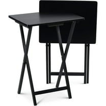 2-Pack TV Tray Folding Dinner Table w/Collapsible Storage Rack, Black