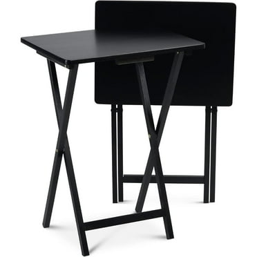 2-Pack TV Tray Folding Dinner Table w/Collapsible Storage Rack, Black