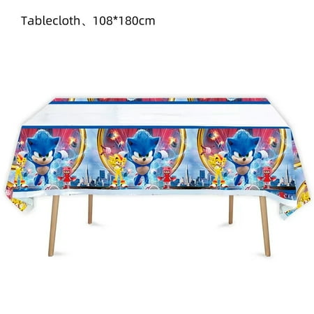 Soniccs Party Supplies Boys Birthday Party Decoration Tablecloth Banner Balloon Cake Topper Spiral Straws Kids Gifts Baby Shower