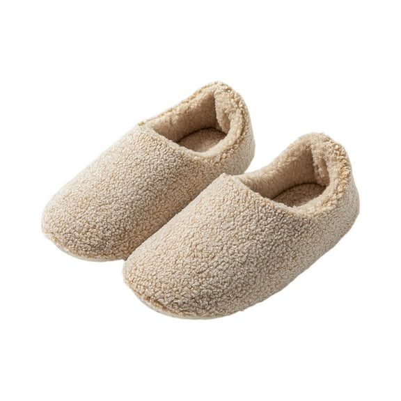 Vamuko Fluffy Slippers for Woman Solid Warm Socks Slippers Winter Cute Plush House Slippers Curly Fuzzy Non-Slip Memory Foam Slippers Slip on Shoes Khaki 7.5