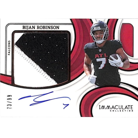 2024 Panini Immaculate Collection Bijan Robinson Autograph Patch PPA-BRN 73/99 Atlanta Falcons Atlanta Falcons NFL Autographed Football Trading Card
