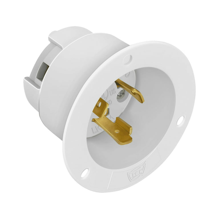 ENERLITES NEMA L5-30 Flanged Inlet Generator Plug, Locking Receptacle Socket,  30 Amp, 125 Volt, 2 Pole, 3 Wire Grounding, Industrial Grade, 66453-W,  White 